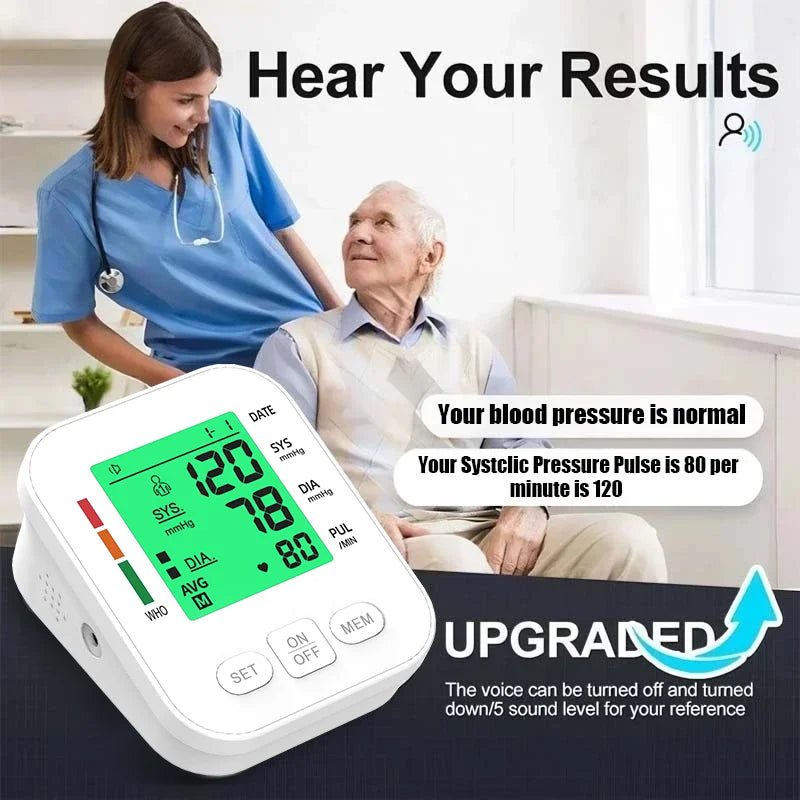 3 Color Backlight Blood Pressure Monitor Upper Arm Pressure Device Automatic BP 36cm Cuff Machine for Medical Home Health Care