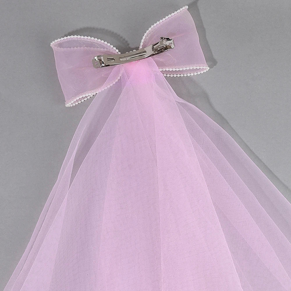 White Tulle Hair Clips For Girls Fairy Mesh Bow Large Hairpin Flower Barrette Summer Party Wedding Women Headdress Accessories