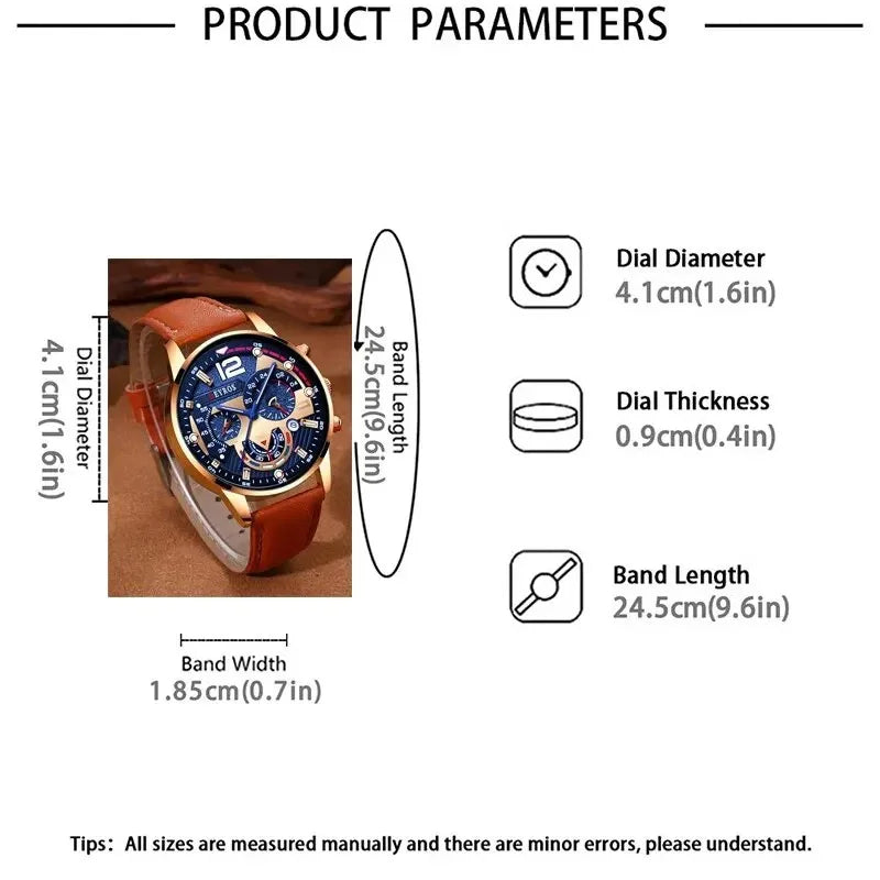 2PCS Set Luxury Brown Mens Quartz Watches Fashion Male Business Casual Wristwatch with Bracelet
