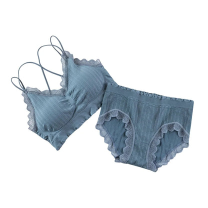 1Set Casual Lace Women Seamless Bra Set V-Neck Breathable Underwear Set Comfortable with Bra Pads Lingerie Set
