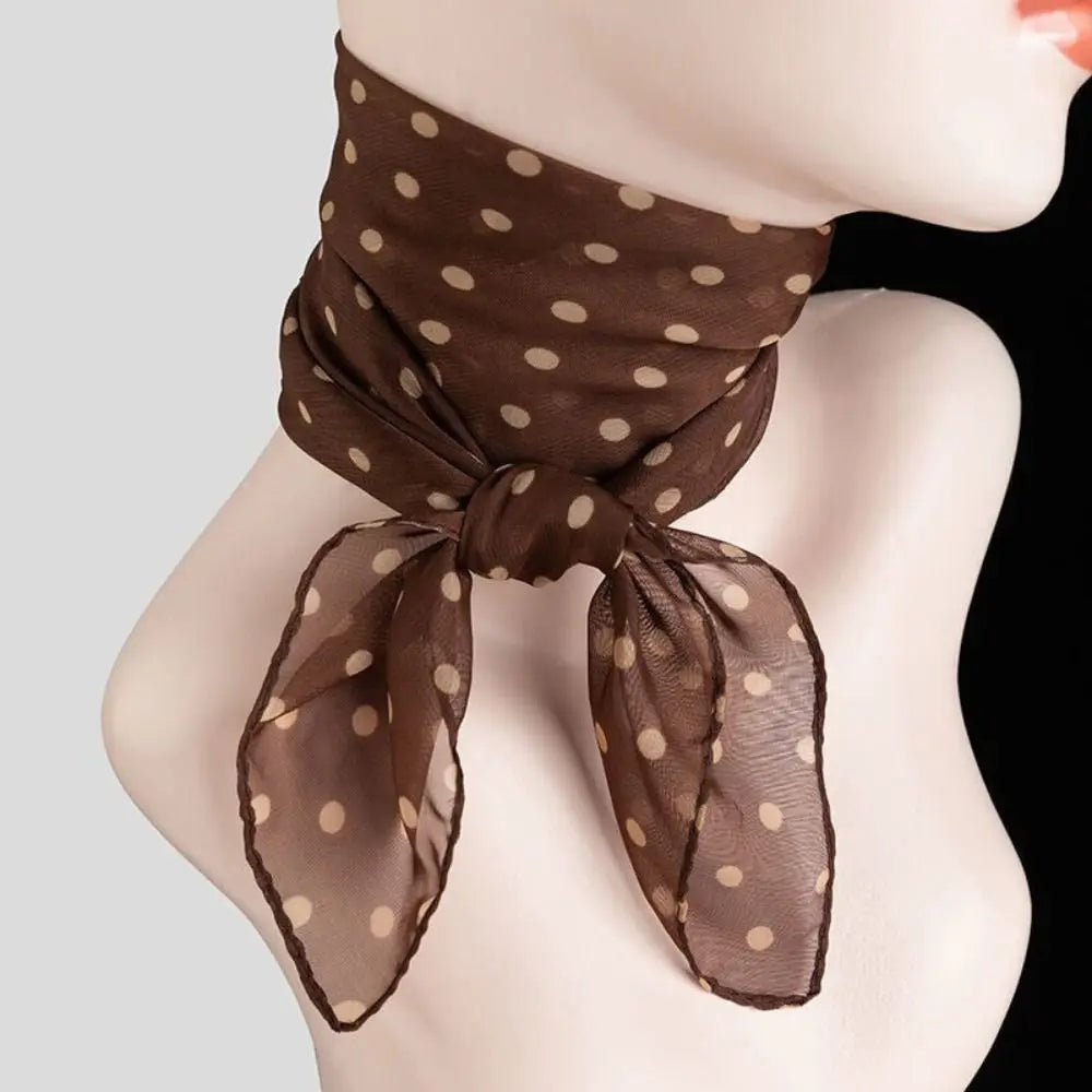 Summer Polka Dot Print Artificial Silk Scarf Thin Neck Warp Chiffon Soft Shawl Beach Sunscreen Square Women Neck Scarves