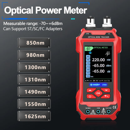 TOOLTOP Network Cable Tester 4 in 1 Multi-function Fiber Optical Power Meter Visual Fault Locator noise-free LAN Line Tracking