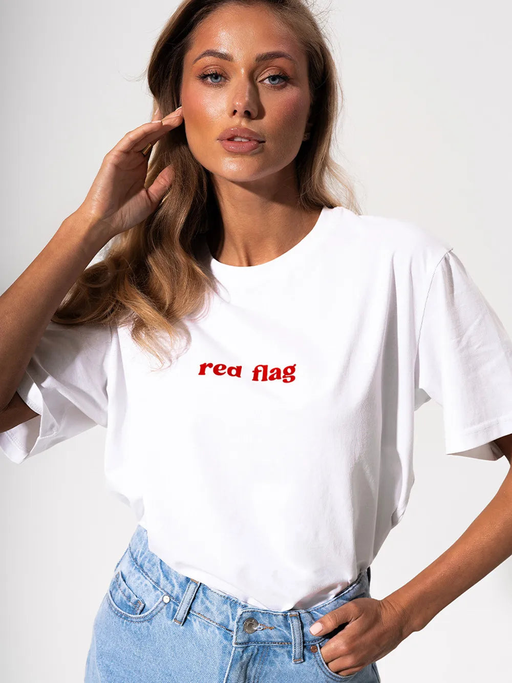Red Flag T-Shirt Letter Print Women's T-Shirt Cotton Simple Design Summer Fashion Tee Boutique Drop Sleeve