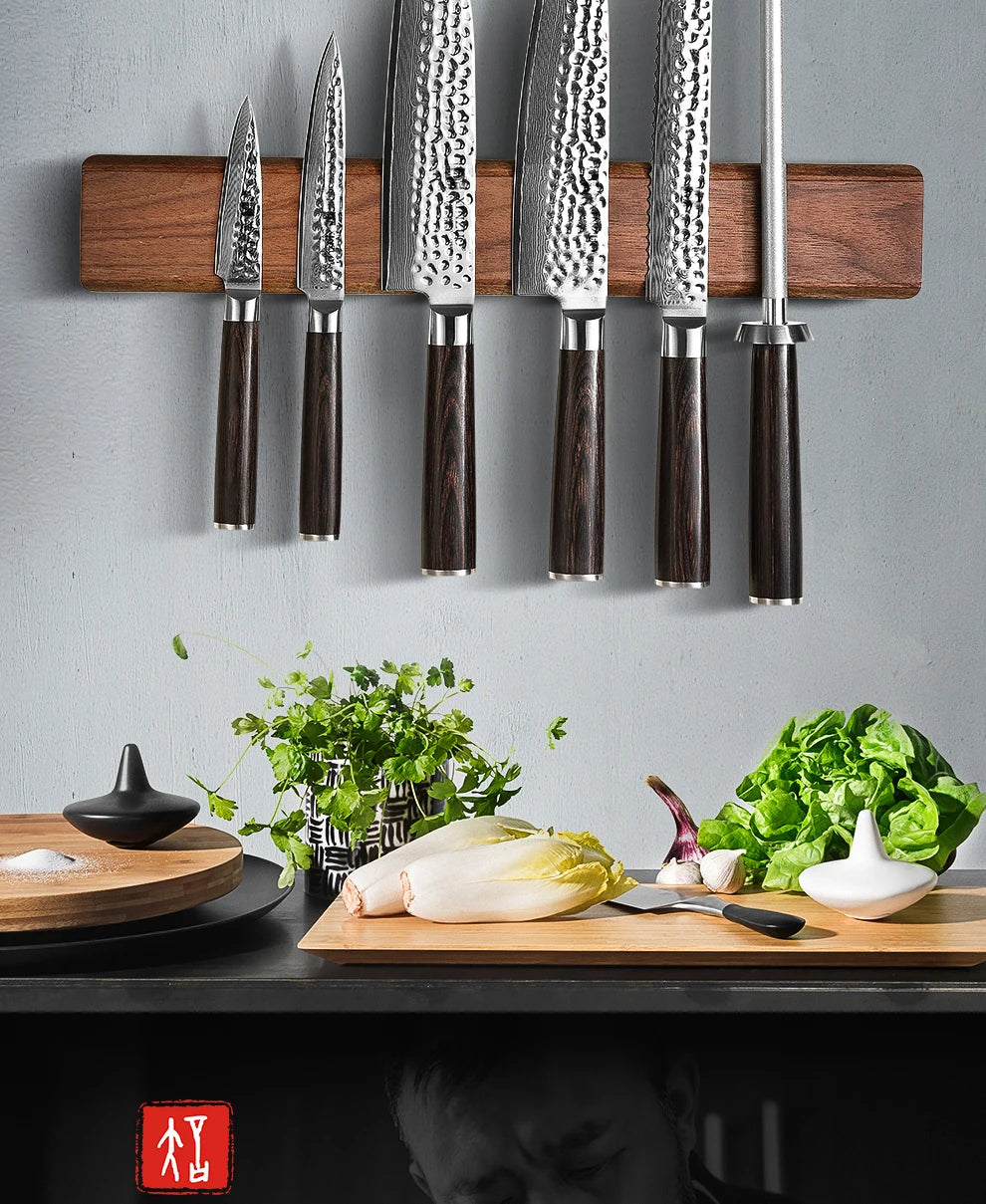 XINZUO 40cm Walnut Solid Wood Magnetic Knife Holder Double Row Strong Magnetic Force No Nails/ Punching Kitchen Accessories
