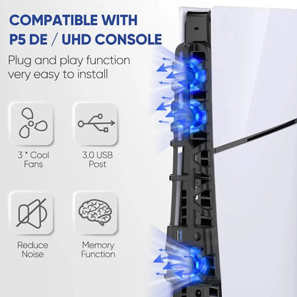 Cooling fan for PS5 Slim disc drive/digital console (with USB 3.0 interface), compatible with PS5 Slim dedicated cooling system.