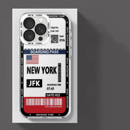 Los Angeles New York Boarding Pass Case for iPhone 17 Pro Max 11 X XS XR 14 16 Plus 12 13 Mini Air 15 6 6S 7 8 SE Soft Phone