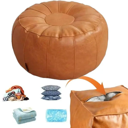 PU Leather Unstuffed Storage Leg Bench Round Need to Fill Clothes Clothes Storage Chair Non-Slip Large Capacity Ottoman Seat