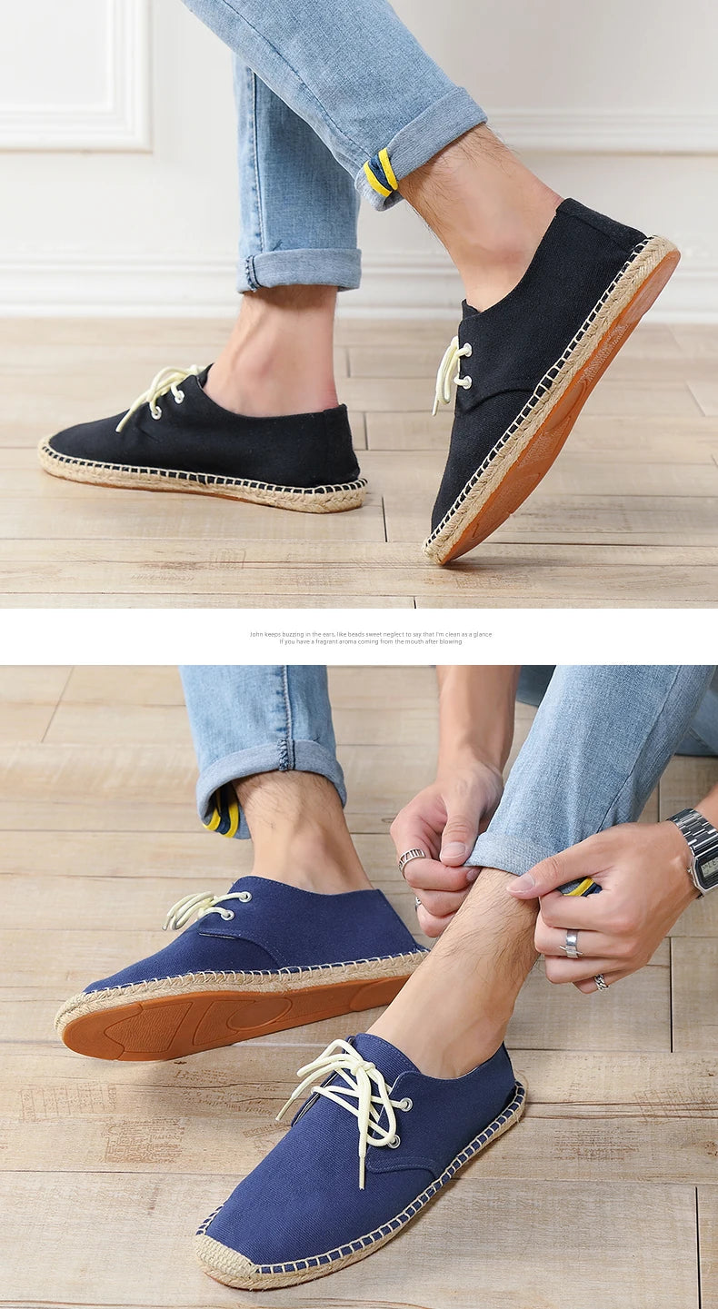 Male Casual Canvas Hemp Insole Fisherman Light Shoes Ethnic Style Men Espadrille Flats Shoes Summer Casual Shoes Driving Shoes