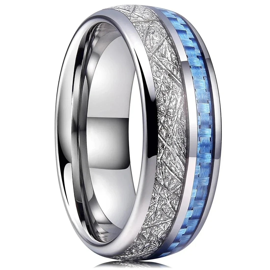 Fashion 8mm Rose Gold Color Stainless Steel Guitar String Rings for Men Koa Wood Inlay Ring Whiskey Barrel Mens Wedding Band