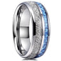 Fashion 8mm Rose Gold Color Stainless Steel Guitar String Rings for Men Koa Wood Inlay Ring Whiskey Barrel Mens Wedding Band