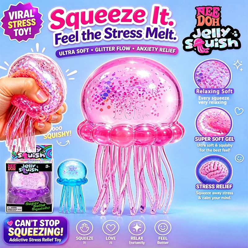Trending Needoh Fuzz Ball Jellyfish Squishy Blind Box Random Color Soft Stress Relief Toy Cute Relaxing Squeeze Sensory Toy