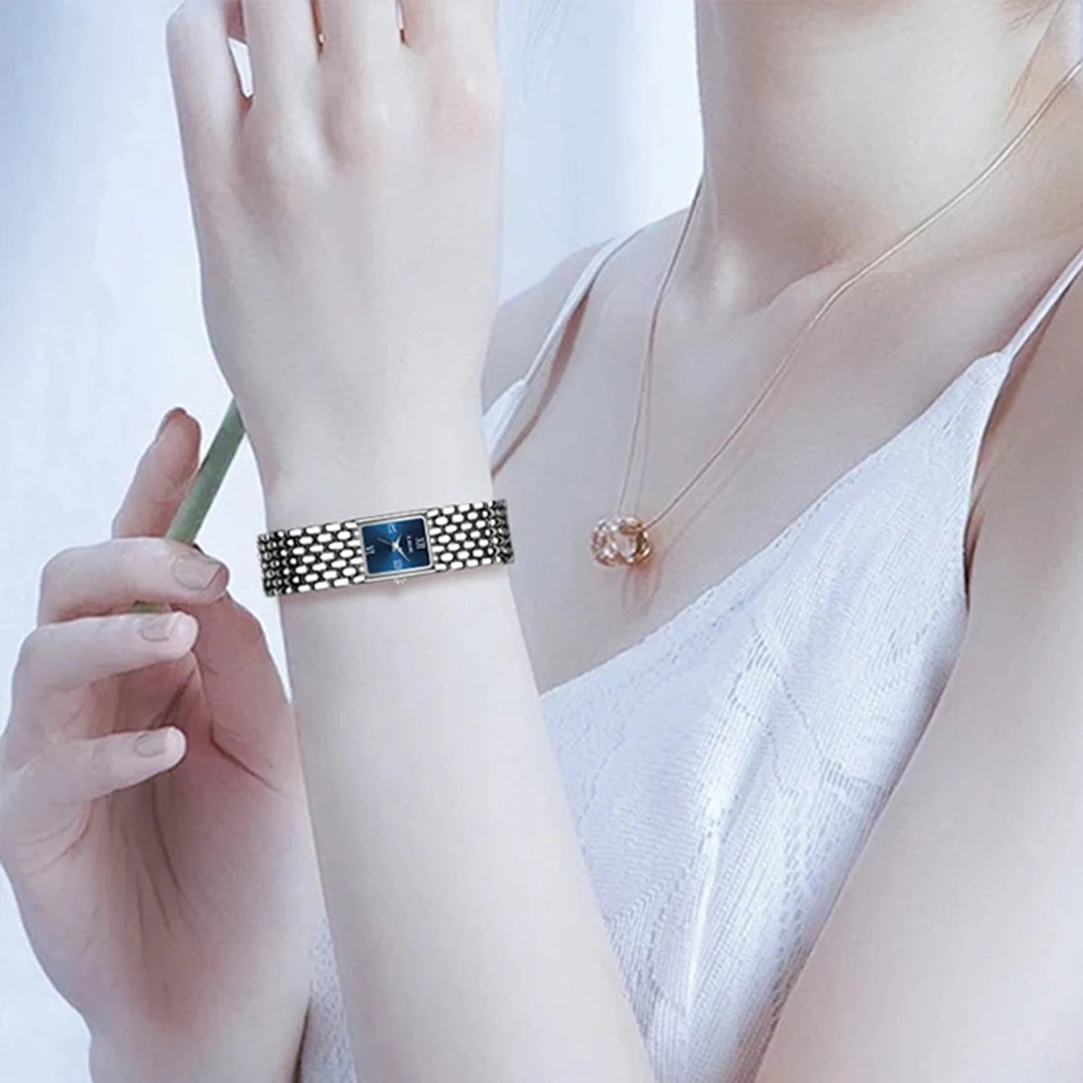LIGE New Design Ladies Watch Fashion Quartz Wristwatch Silver Simple Square Women Watches Luxury Stainless Steel Folding Clock