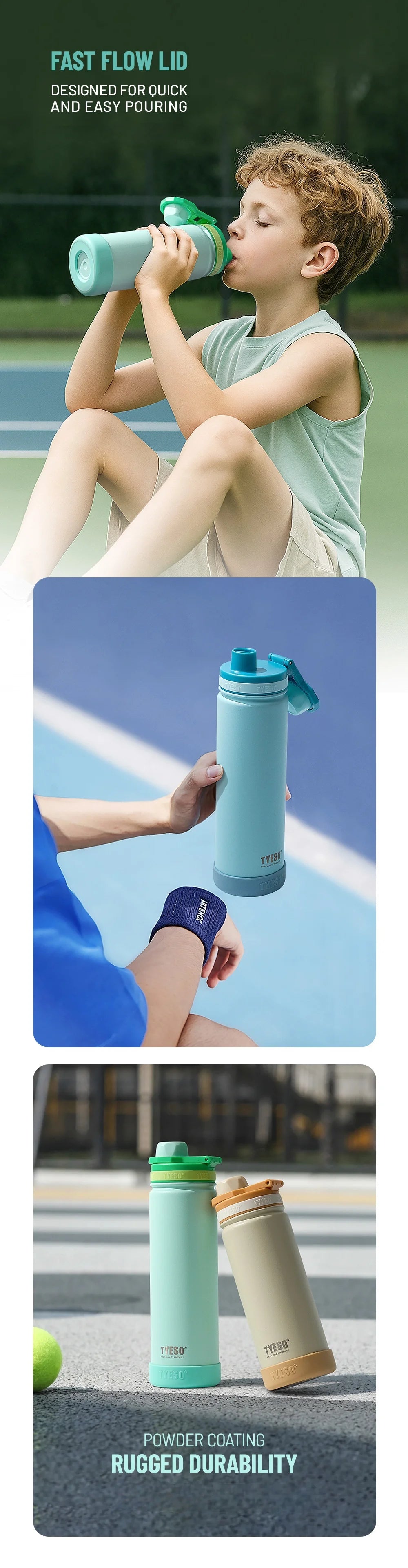 Tyeso 600ml Sports Kettle Portable Water Cup with Non-slip Silicone Cover Leakproof Lightweight for Cold Drink with Coffee Stick