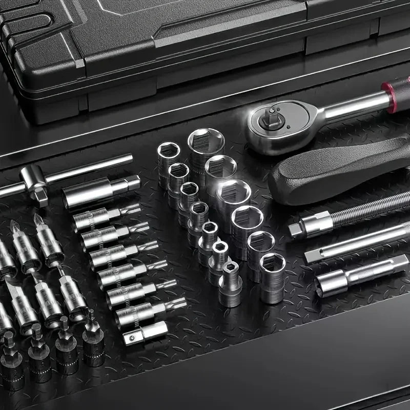 Professional 46pcs Cr-V Steel Socket Set with Ratchet Wrench Storage Bag Durable Sockets Extension Bar for Auto Home Repair
