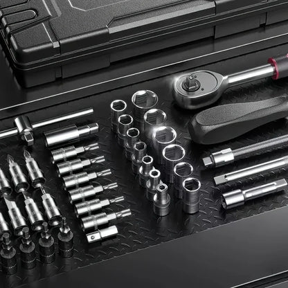 Professional 46pcs Cr-V Steel Socket Set with Ratchet Wrench Storage Bag Durable Sockets Extension Bar for Auto Home Repair