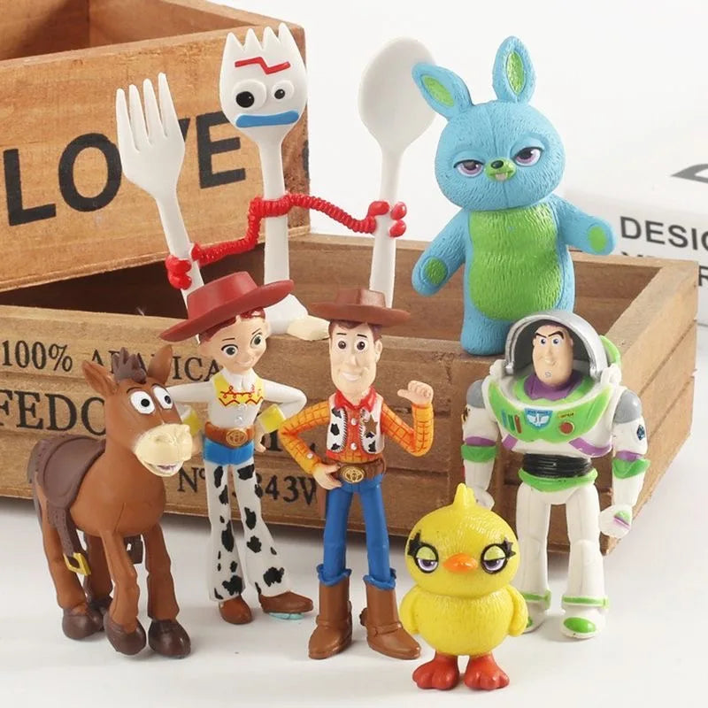 7Pcs/Set Toy Story 4 Action Figures Toy Woody Jessie Buzz Lightyear Forky Pig Bear Figura Model Doll Figurine Boy Birthday Gift