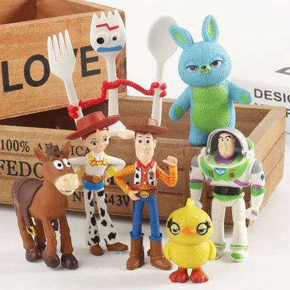 7Pcs/Set Toy Story 4 Action Figures Toy Woody Jessie Buzz Lightyear Forky Pig Bear Figura Model Doll Figurine Boy Birthday Gift