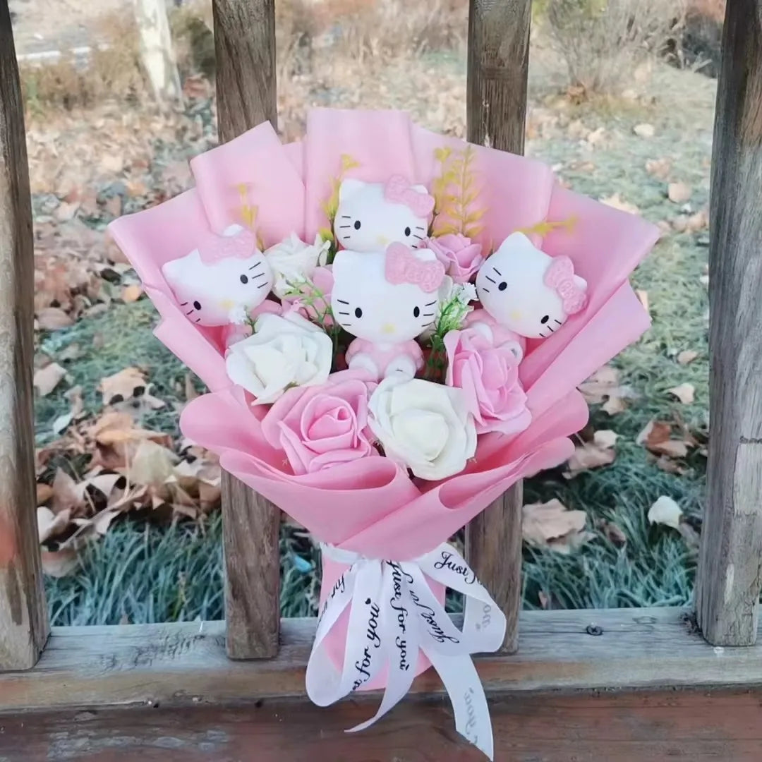Anime Hello Kitty Cartoon Plush Bouquet Rose Flowers  Soft Plush Doll Home Wedding Decoration Christmas Valentine's Day Gift