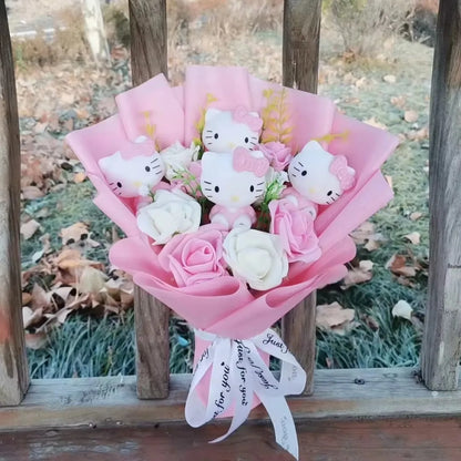 Anime Hello Kitty Cartoon Plush Bouquet Rose Flowers  Soft Plush Doll Home Wedding Decoration Christmas Valentine's Day Gift