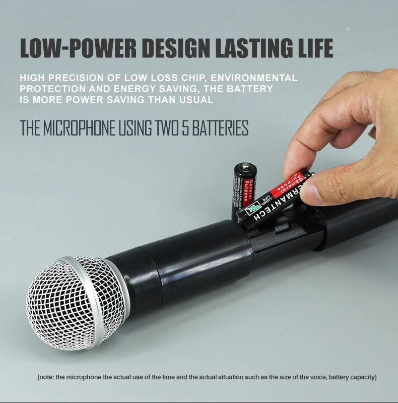 Wireless Microphone Handheld Dual Channels UHF Fixed Frequency Dynamic Mic For Karaoke Wedding Party Band Church Show