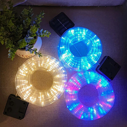 Solarne Lampy Linowe Solarne Lampy LED Ścieżka Taras Ogród Solarne Girlandy Świetlne Wodoodporne Zewnętrzne Paski Oświetleniowe 8 Trybów Oświetlenia