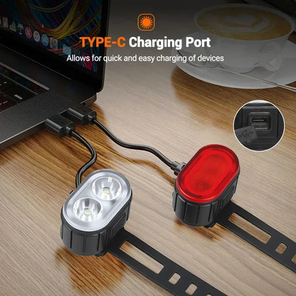 USB-C Rechargeable Bicycle Lights Bike Safety Warning Lamp Outdoor Waterproof Cycling Flashlight For Mountain And Road Bikes