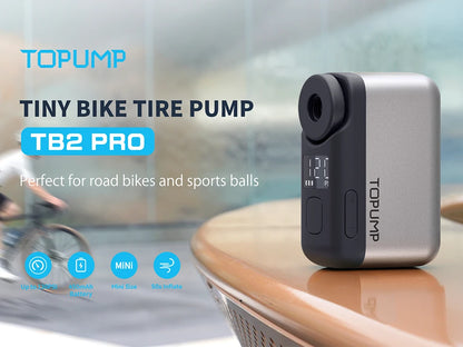 TOPUMP TB2 PRO Elektryczna mini przenośna pompka rowerowa Bezprzewodowy inflator opon 120PSI Max Bateria 450mAh z wyświetlaczem Szybkie ładowanie
