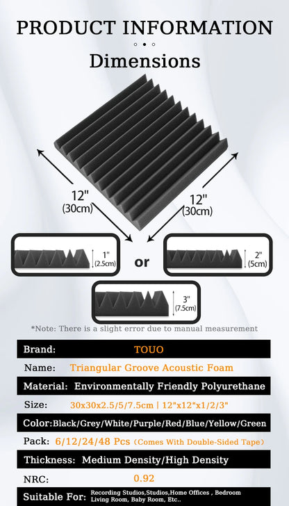 TOUO Sound-Absorbing Foam 6-48 Pcs Acoustic Foam Panels Wall Soundproofing Studio Acoustic Treatment Sound Absorbing Material