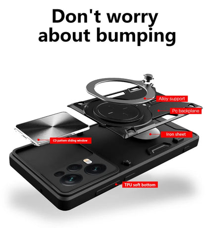 Armor Funda For Xiaomi Redmi Note 12 Pro 5G Case Slide Lens Protect Ring Stand Back Cover For Redmy Note12Pro Plus 12Pro 12S 12C