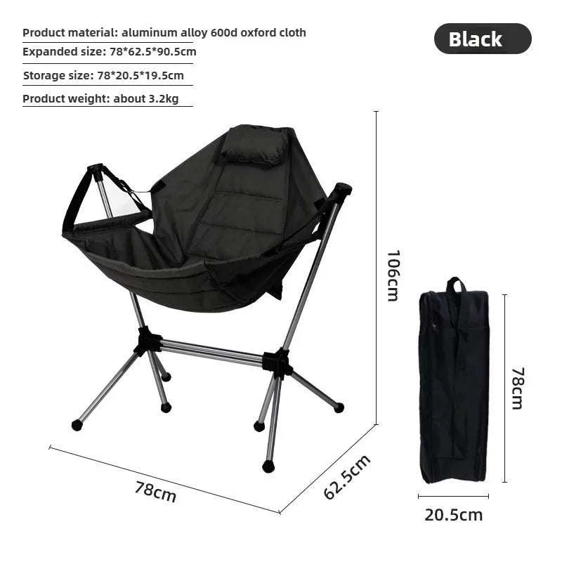 thicken Outdoor folding aluminum alloy rocking chair, camping leisure, portable adult swing chair, backrest chair with pillow