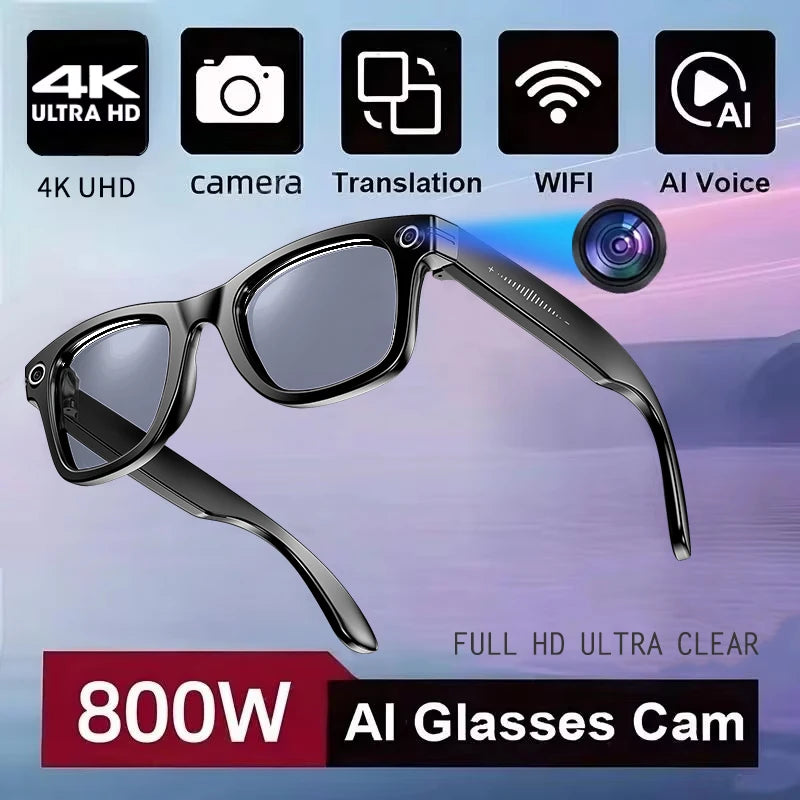 New Leisure Camera Smart Glasses 800W 32GB Memory AI Translation Voice Assistant Video Recording Men Anti Blue Light Sunglasses