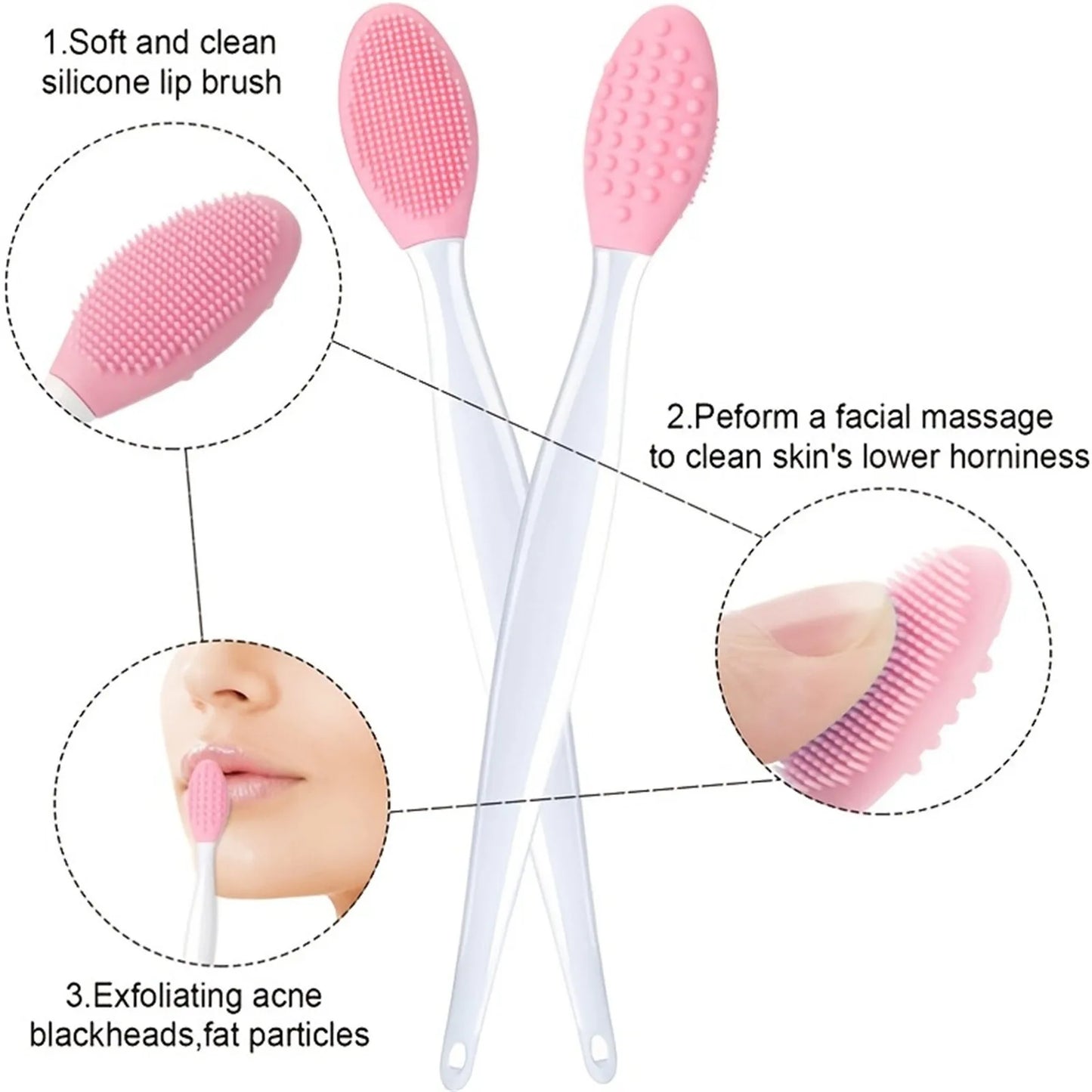 Skin Care Lip Exfoliating Facial Cleansing Face Scrub Nose Clean Brush Blackhead Remove Silicone Double-Sided Skin Care Tool