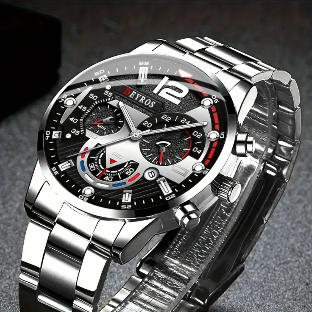 4pcs New Men's Business Fashion Round Quartz Watch Set Gifts for men