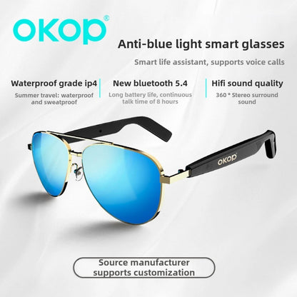 OKOP Smart Bluetooth Glasses,Waterproof Bluetooth Headset,Voice Call Glasses,Anti-blue Light Air Conduction Glasses,AI Glasses