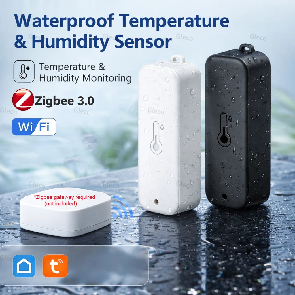 TUYA Wifi/Zigbee Waterproof Temperature And Humidity Sensor Outdoor Smart Life Thermometer Hygrometer Detection For Garden Home