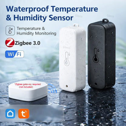 TUYA Wifi/Zigbee Waterproof Temperature And Humidity Sensor Outdoor Smart Life Thermometer Hygrometer Detection For Garden Home
