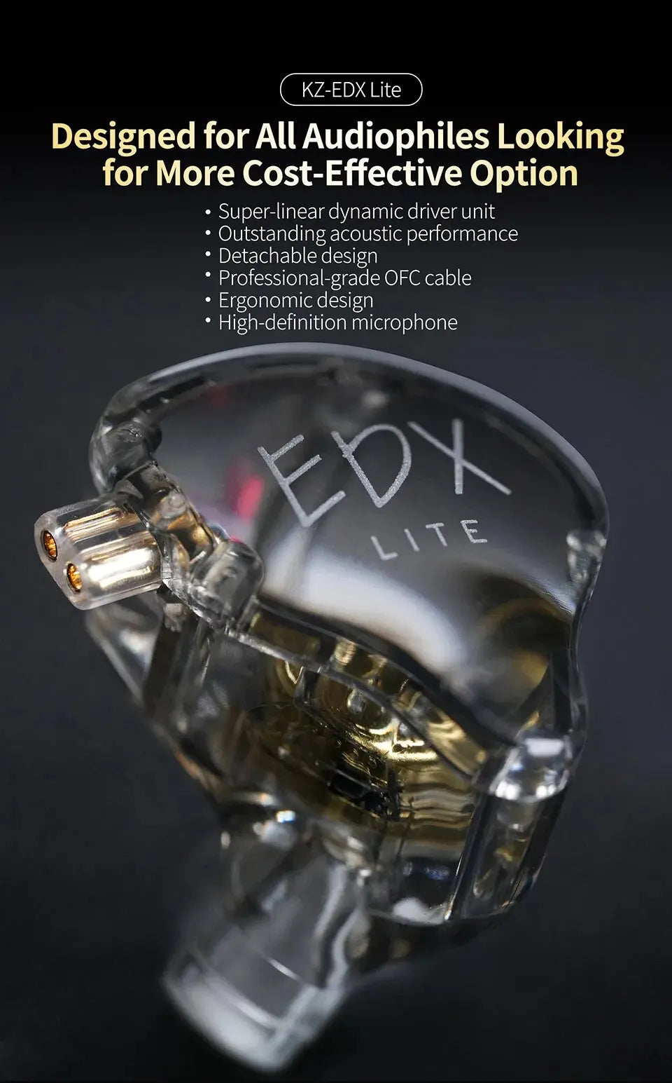 KZ EDX Lite HIFI Bass Earphones Stereo Music Earbuds In Ear Monitor Stage Live Headphones Gaming Sports Headset