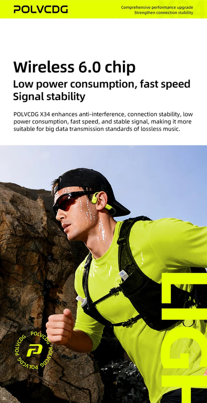 POLVCDG x34 Bone Conduction Swimming Earphones 32GB Memory IPX8 Waterproof Outdoor Trail Running ClimbingRock Climbing Earphones