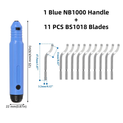 Metal Deburring Tool Kit Burr Remover Hand Tool Anti-Slip Handle with 10pcs Sharp Deburring Blades for Copper Wood Plastic