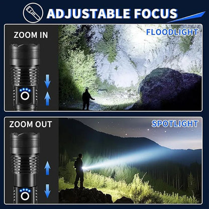 Aluminum Alloy Rechargeable Flashlight High Power Waterproof  Torch Light Zoomable with Storage Box Handheld Flash Lights