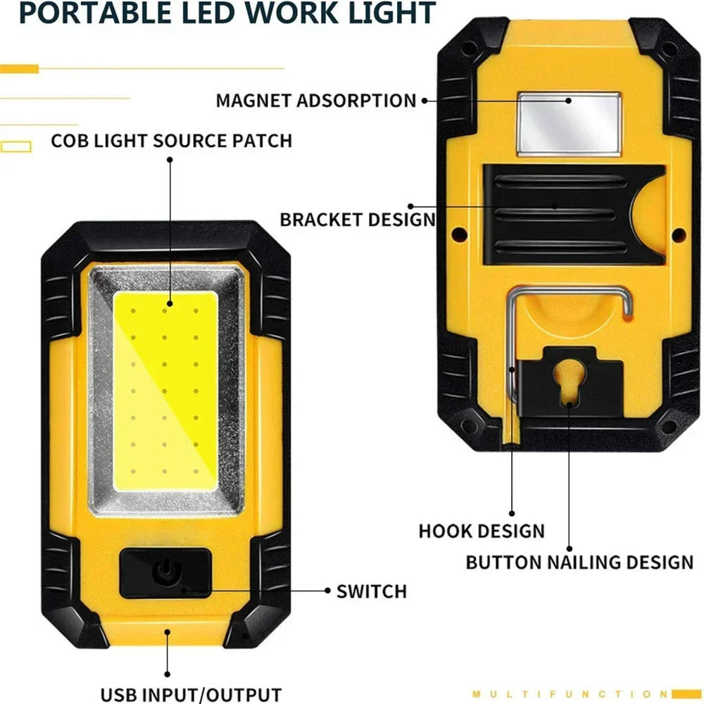 4000MaH Rechargeable Work Light 30W Super Bright COB Flashlight With Magnetic Portable Outdoor Power Bank Camping Emergency Lamp