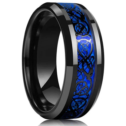 30 Colors Fashion 8MM Men Stainless Steel Celtic Dragon Rings Inlay Carbon Fiber Rings For Men Women Wedding Party Jewelry Gifts