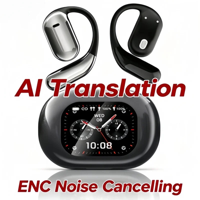 AI Translating Earbuds Real-time 144 Languages Translation Earphone Touch LCD Screen OWS Open Ear Wireless Headphone HiFi Stereo