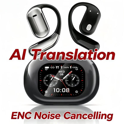 AI Translating Earbuds Real-time 144 Languages Translation Earphone Touch LCD Screen OWS Open Ear Wireless Headphone HiFi Stereo