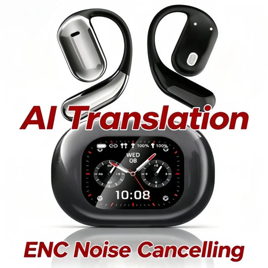 AI Translating Earbuds Real-time 144 Languages Translation Earphone Touch LCD Screen OWS Open Ear Wireless Headphone HiFi Stereo