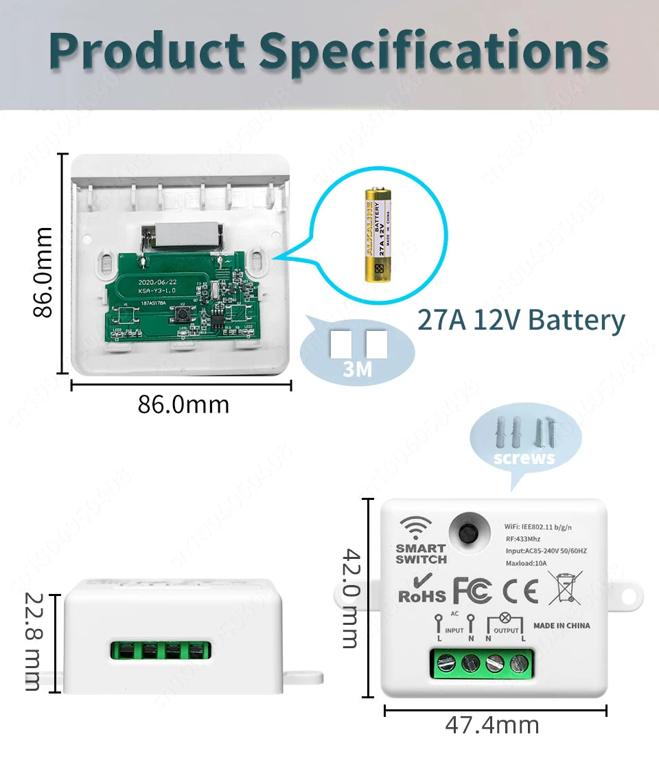 Tuya WiFi Smart Switch RF 433Mhz Wireless Switch 86 Wall Panel Mini Relay Module Smart Home Gadgets Voice for Alice Alexa Google