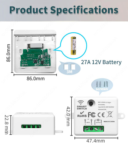 Tuya WiFi Smart Switch RF 433Mhz Wireless Switch 86 Wall Panel Mini Relay Module Smart Home Gadgets Voice for Alice Alexa Google