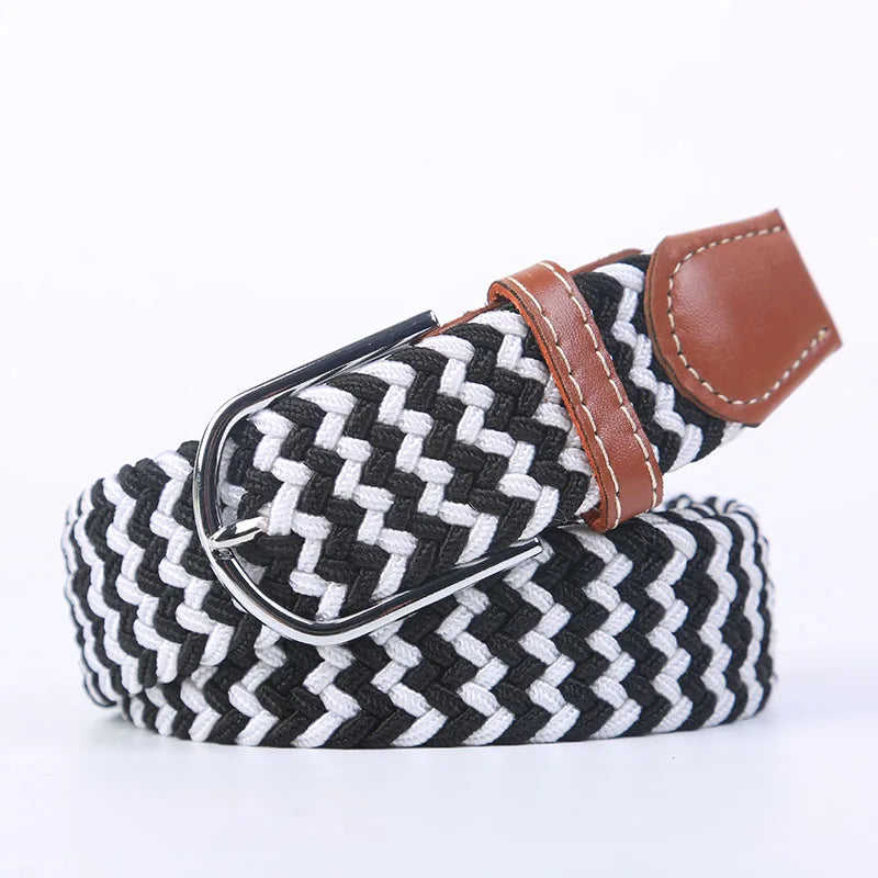 Unisex Elastic Fabric Woven Casual Women Belt Pin Buckle Expandable Braided Stretch Canvas Stylish Leisure Belts for Men