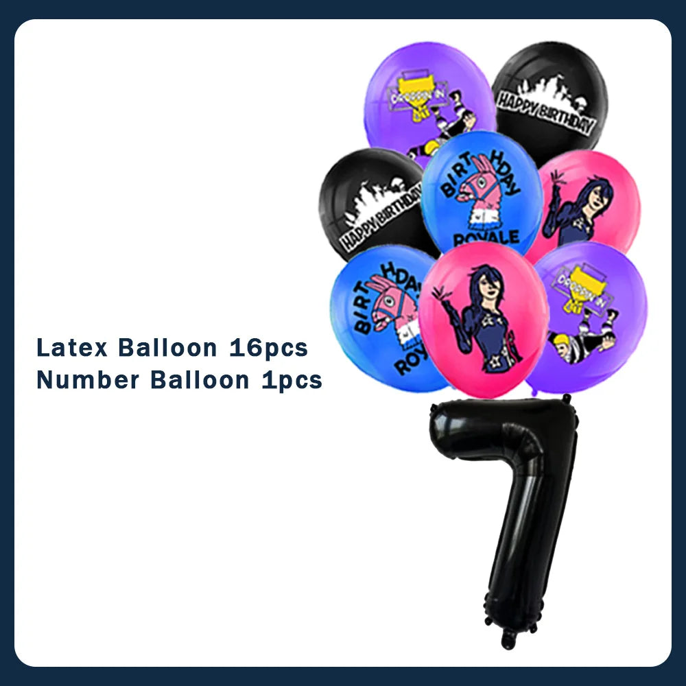 Fortnite Theme Birthday Party Decorations Shooting Game Balloon Cup Plate Tablecloth Banner Baby Shower Kid Favors Supplies Gift