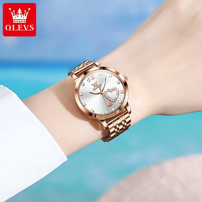 OLEVS 5189 Love Diamond Inlaid Steel Band Women's Quartz Watch